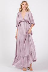 Lavender Striped Ruffle Accent Maternity Maxi Dress