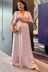 Lavender Striped Ruffle Accent Maternity Maxi Dress