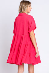 Coral Collared Button Front Short Sleeve Dress