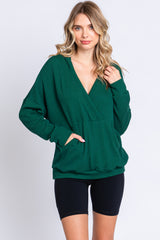 Forest Green Ribbed Hooded Wrap Long Sleeve Maternity Top