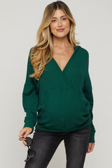 Forest Green Ribbed Hooded Wrap Long Sleeve Maternity Top