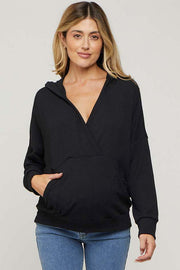 Black Ribbed Hooded Wrap Long Sleeve Maternity Top