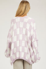 Lavender Checkered Oversized Maternity Cardigan