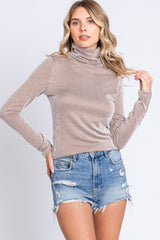 Camel Ribbed Turtleneck Top