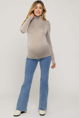 Camel Ribbed Maternity Turtleneck Top