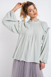 Sage Textured Crepe Loose Fit Blouse