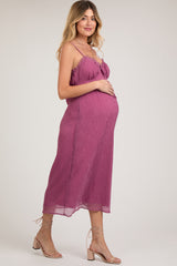 Magenta Ruffle V-Neck Sleeveless Maternity Midi Dress