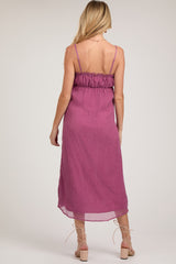 Magenta Ruffle V-Neck Sleeveless Maternity Midi Dress