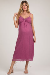 Magenta Ruffle V-Neck Sleeveless Maternity Midi Dress