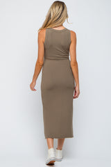 Taupe Ribbed Maternity Side Slit Tank Dress