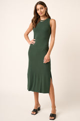 Forest Green Ribbed Maternity Side Slit Tank Dress