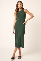 Forest Green Ribbed Side Slit Tank Dress