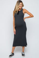 Charcoal Ribbed Maternity Side Slit Tank Dress