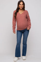 Mauve Soft Knit Lace Trim Maternity Sweater