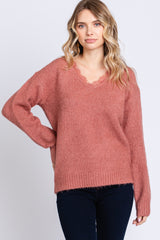 Mauve Soft Knit Lace Trim Maternity Sweater