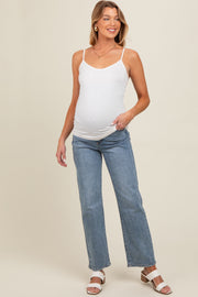 Blue Raw Hem Distressed Maternity Straight Leg Jeans