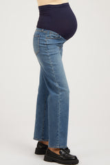 Blue Straight Crop Maternity Jeans