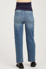 Blue Straight Crop Maternity Jeans