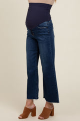 Navy Blue Wide Leg Raw Hem Maternity Jeans