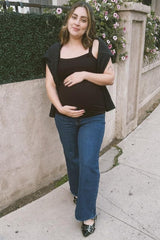 Navy Blue Wide Leg Raw Hem Maternity Jeans