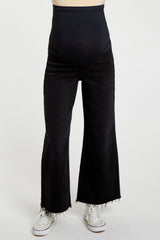 Black Wide Leg Raw Hem Maternity Jeans