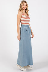 Light Blue Denim Front Tie Maxi Skirt