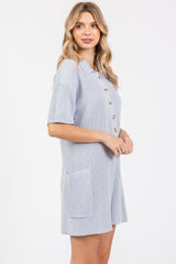 Light Blue Sweater Knit Front Button Romper