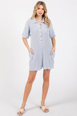 Light Blue Sweater Knit Front Button Maternity Romper