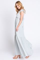 Light Blue Printed Sleeveless Tiered Cutout Back Maternity Maxi Dress