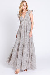 Taupe Printed Tiered Cutout Back Maxi Dress