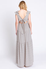 Taupe Printed Tiered Cutout Back Maxi Dress