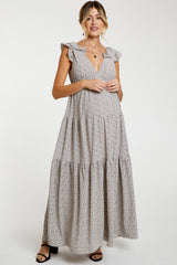 Taupe Printed Tiered Cutout Back Maternity Maxi Dress