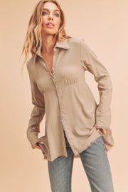 Stone Flowy Button Top