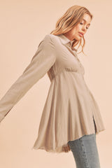 Stone Flowy Button Top