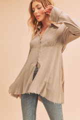 Stone Flowy Button Top