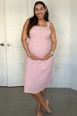 Light Pink Sweater Knit A-Line Maternity Midi Dress