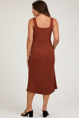 Rust Sweater Knit A-Line Maternity Midi Dress