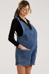 Blue Denim Scoop Neck Maternity Short Overall