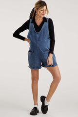 Blue Denim Scoop Neck Maternity Short Overall