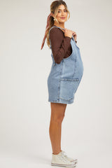 Light Blue Denim Scoop Neck Maternity Short Overall