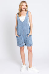 Light Blue Denim Scoop Neck Short Overall