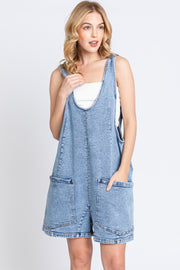 Light Blue Denim Scoop Neck Short Overall