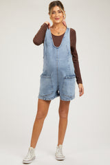 Light Blue Denim Scoop Neck Maternity Short Overall