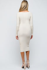 Cream Ribbed Long Sleeve Maternity Midi Dress