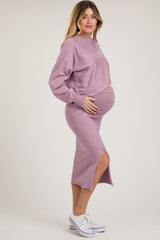 Mauve Knit Long Sleeve Crop Top Maternity Midi Skirt Set