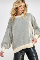 Olive Ribbed Balloon Sleeve Maternity Sweater