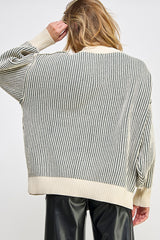 Olive Ribbed Balloon Sleeve Sweater