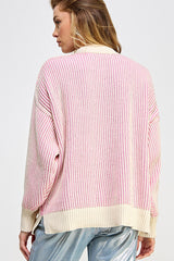 Pink Ribbed Balloon Sleeve Sweater