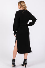 Black Side Slit Sweater Midi Dress