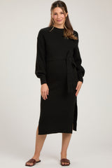 Black Side Slit Maternity Sweater Midi Dress